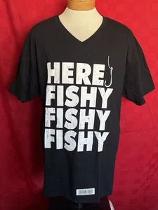 NEW Here Fishy Fish Shirt Hook Size XL V-Neck Boaters Fishermen Fishing Ocean - Picture 1 of 10