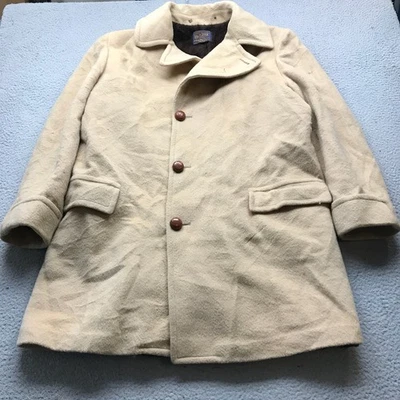 Vintage 50s 60s Pendleton Wool Long Coat Jacket Mens XL 38L Tan Beige Pile Lined - Image 1 of 4
