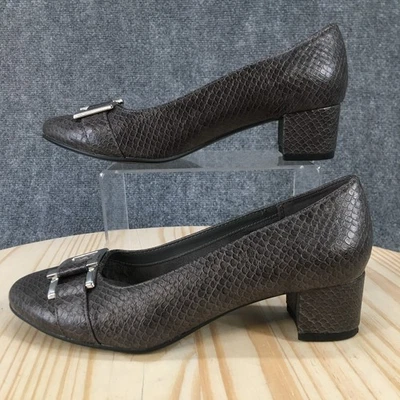 A2 by Aerosoles Womens 9.5 Brown Pump Snakeskin-Embossed Leather Heel Shoes - Image 1 of 4