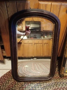 Antique Wood Frame Mirror With A Print of Pastoral Scene  25" tall - Picture 1 of 5
