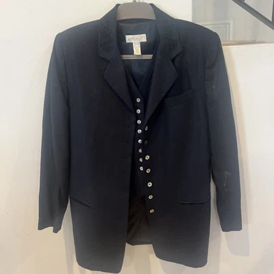 Chaqueta Blazer y Chaleco Vintage Lord & Taylor Azul Marino Lino Talla 6 Botones Abulón Foto 1 de 4