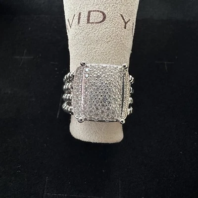 ANILLO David Yurman TRIGO Pavé Diamante Plata de Ley 925 25x16mm Tamaño EE. UU. 8 Foto 1 de 4