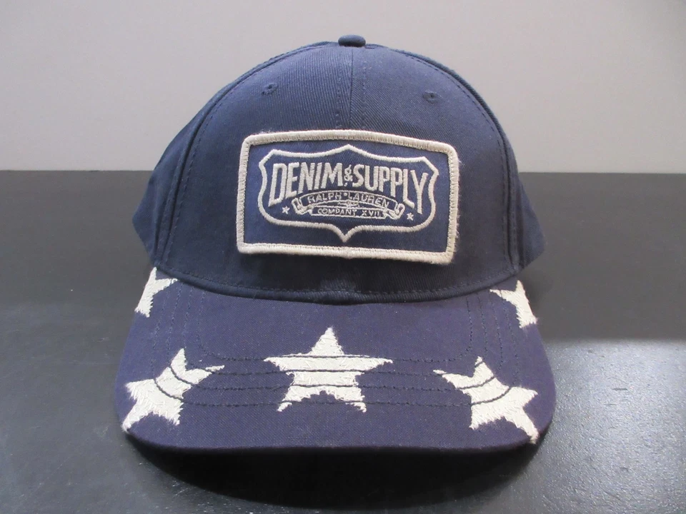 Ralph Lauren Polo Sombrero Gorra Correa Trasera Azul Blanco Denim y Suministro Parche Estrellas Para Hombres Foto 1 de 4