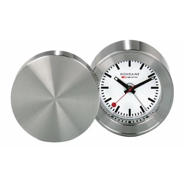 Mondaine MSM64410 NEW Alarm Clock Stainless Steel Analog Official Swiss Railways - Image 1 of 1