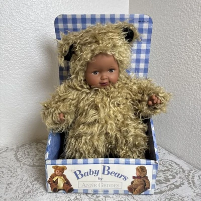 Vintage ANNE GEDDES 'African American Baby Bears' Furry Baby Doll Tan/Brown - Image 1 of 4