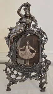 Antiguo marco de fotos victoriano Beatriz Art Nouveau de hierro fundido querubín y mujer de la década de 1850 - Imagen 1 de 22