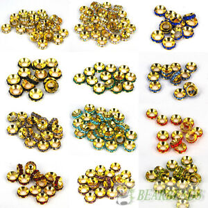 Big Hole Crystal Rhinestones Gold Rondelle Spacer Beads 10mm Fit European Charm