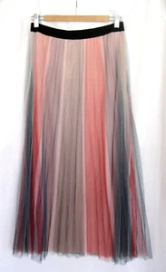 NWT New Maje Multiolor Striped Sheer Mesh Lined Midi Skirt Women's Size 2 / M - Picture 1 of 8