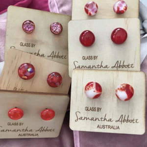 Glass Stud Earrings in Red Tones by Australian Artist Samantha Abbott - Picture 1 of 14