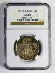 1937 D Oregon Trail Memorial NGC MS-68 - Rainbow Toned! - Picture 1 of 4