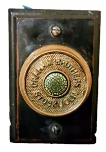 ANTIGUO BOTÓN ELEVADOR BRONCE BASE MADERA Y BAQUELITA HERMANOS GRAHAM STOCKHOLMS - Imagen 1 de 7