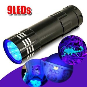 9 LED Mini UV Flashlight LED Ultra Bright Aluminum Blacklight Violet Light Lamp