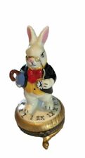 Vintage Alice in Wonderland Rabbit Hinged Trinket Treasure Box Pill Box