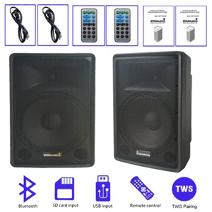 Dual 15" PA Audio Speaker 2-Way Powered Karaoke Speakers W/ Bluetooth USB TWS SD - Picture 1 of 20