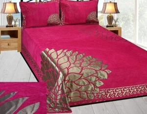 Bedsheet with 2 Pillow Covers Chenille 500 TC Bedsheet Double Bed king size Pink - Picture 1 of 3