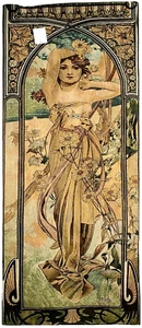 MUCHA "HELLIGKEIT DES TAGES", TAGESZEITEN FRANZÖSISCHER GEWEBTER GOBELIN WANDBEHANG - Bild 1 von 6