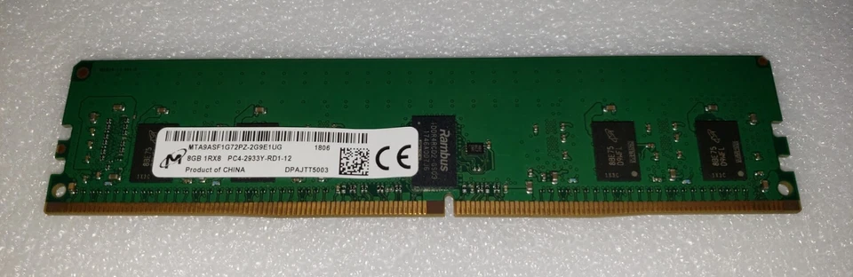 Micron MTA9ASF1G72P-2G9E1 8GB 1Rx8 PC4-2933Y RDIMM DDR4-23400 ECC REG Server - Image 1 of 2