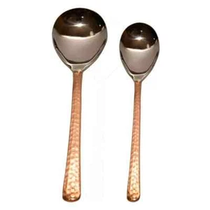 Copper Steel Serving Hammered Spoon For Home Wedding Hotel & Desserts Set of 2 - Picture 1 of 4