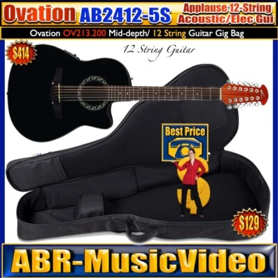 Ovation Applause AB2412-5S Mid-depth 12-Str Acoustic-Electric Guitar & Gig Bag - Image 1 of 4