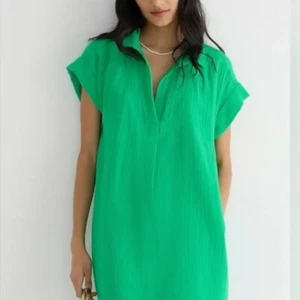 J. Crew Petite Green V-Neck Shirtdress - Soft Cotton Gauze Summer - SZ MP, NWT - Picture 1 of 9