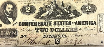 1862 Richmond $2 Angels Fighting Confederate Bill T-8 - #NT1057 - Image 1 of 2