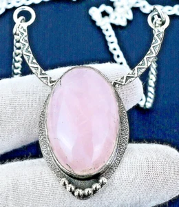 R O S E N Q U A R Z Edelstein Handgefertigt 925 Sterlingsilber Schmuck Halskette