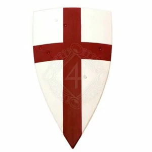 Medieval Larp Warrior Wood & Steel Kite Shield of Templar Knight Halloween - Picture 1 of 2