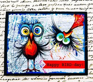 Handmade HAPPY BIRD-DAY Colorful Birds Collage #2 Glittery Birthday Card - Picture 1 of 1