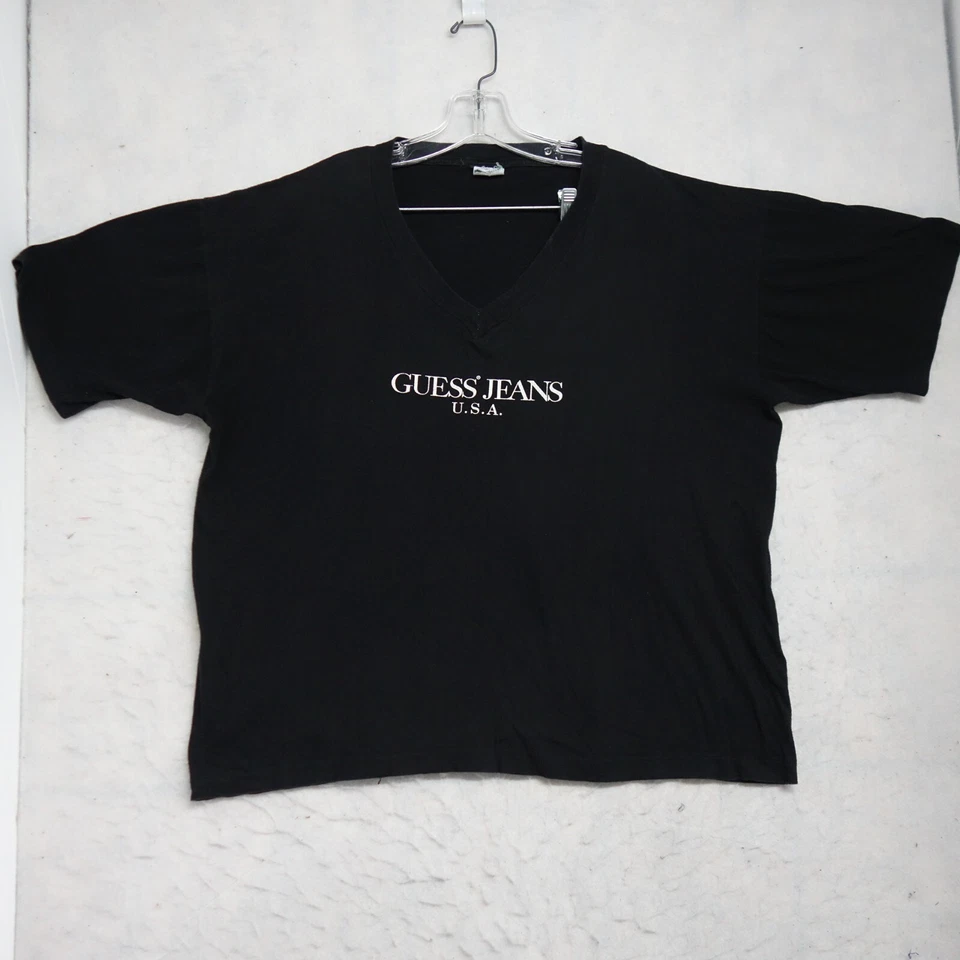Винтажная женская футболка пуловер Guess By Georges Marciano 3XL черный v-образный вырез - Изображение 1 из 4