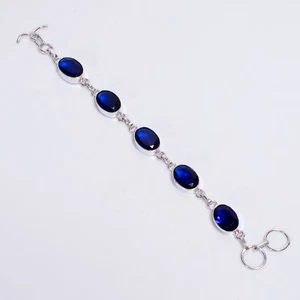 Blue Sapphire Gemstone Ethnic Handmade 925 Sterling Silver Bracelet 6-7" o000 - Picture 1 of 5
