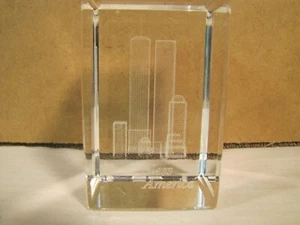 Glass Paper Weight Worlds Trade Center Twin Towers God Bless America 3" X 2" - Picture 1 of 3