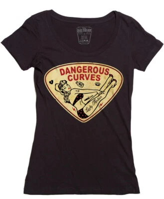 Camiseta negra Lucky 13 Dangerous Curves cuello redondo para mujer - M Foto 1 de 2