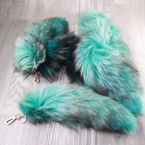 5 Dyed Green Silver Fox Tail Keyrings #2546 Taxidermy Keychain Tassel Bag Tag - Picture 1 of 5