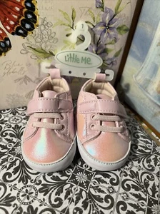 Little Me Baby Crib Shoes 1 Girls Dolls Zip Pink Iridescent 0-3 Months - Picture 1 of 8