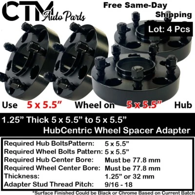 4x 1.25" Grueso 5x5.5" HubCentric Adaptador Espaciador Ajuste Ram1500 Dakota Durango Foto 1 de 4