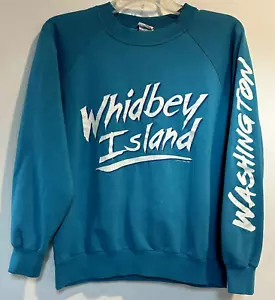 1986 Blue Whidbey Island WA Souvenir Crew Sweatshirt *Med Poly Tees Tag Made USA - Picture 1 of 10