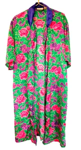 Victoria's Secret Gold Label Floral Silky Robe One Size P/S Vintage Green Print - Picture 1 of 4