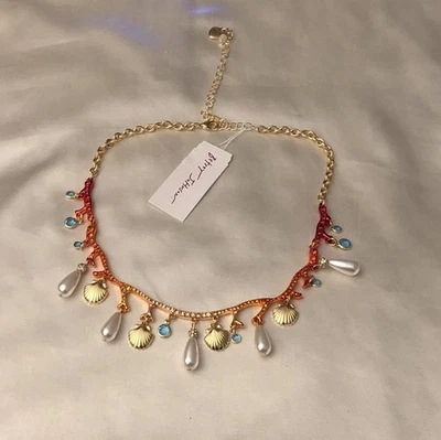 Betsey Johnson Mermaid Jewels Coral Collar Necklace Seashell & Faux Pearl NWT - Image 1 of 4