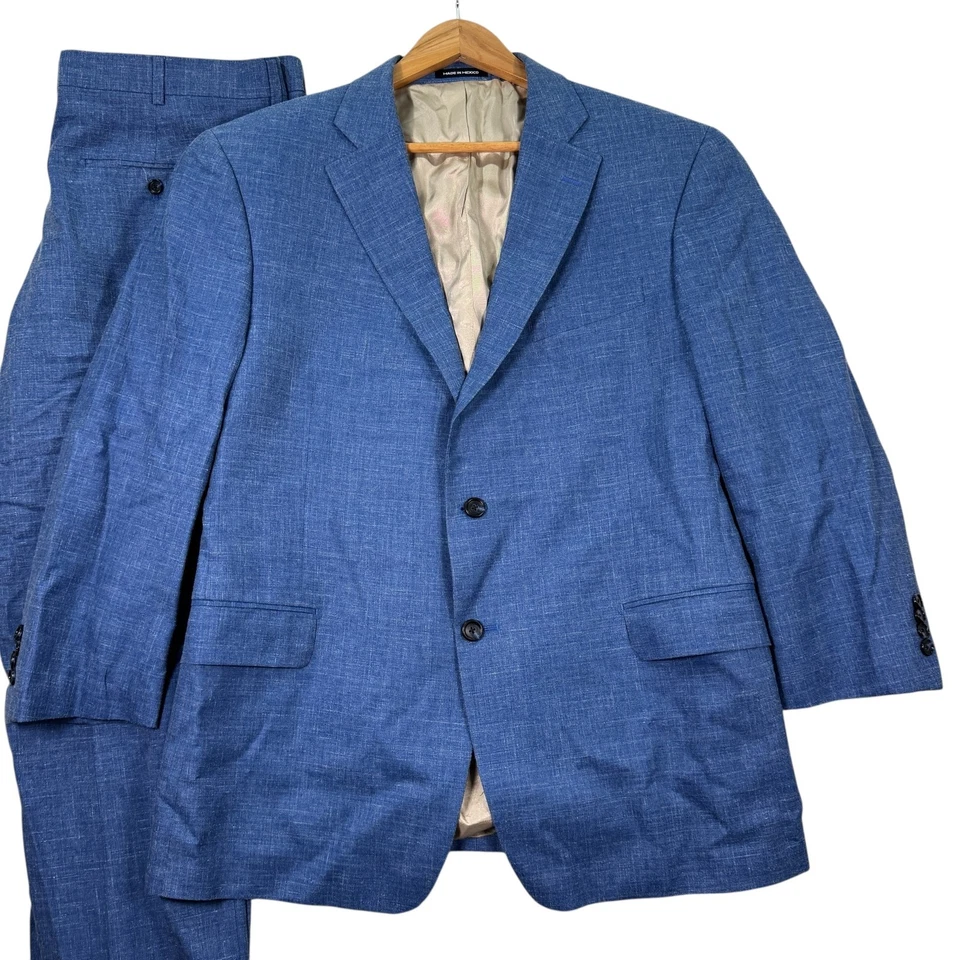 Paul Fredrick 2 Piece Suit Jacket Men 44S 36x25 Blue Wool Silk Linen Notch Lapel - Image 1 of 4