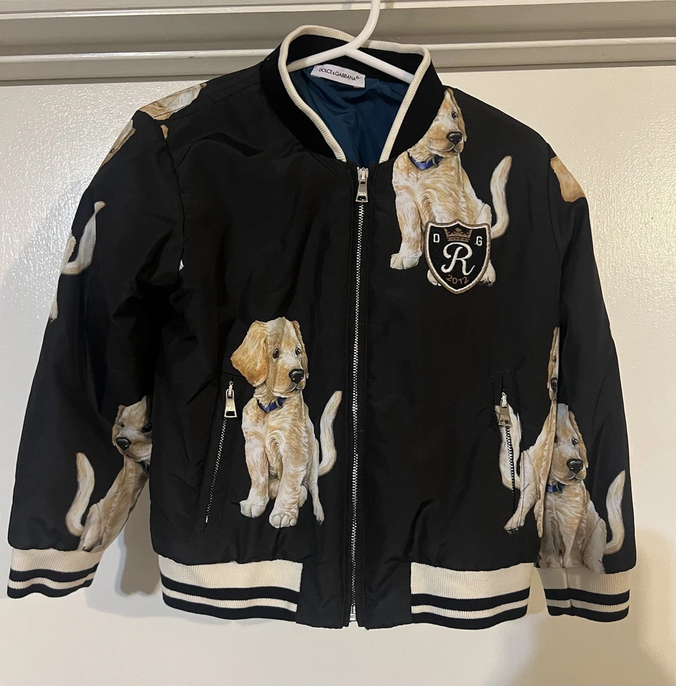 DOLCE & GABBANA 飞行员夹克带金毛猎犬图案 3T L4JBT1 二手 — 第 1/4 张图片