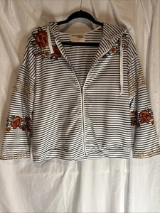 Bestickte Blumen Savanna Jane Streifen Kapuze Reißverschluss Langarm Gr.L - Bild 1 von 10