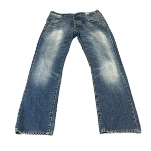 Pantalones de mezclilla para hombre Armani J08 calce cónico 34 30 lavado medio bigotes azules panal GA - Imagen 1 de 10