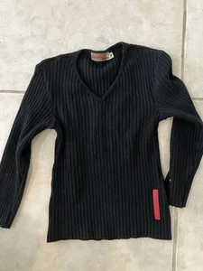 PRADA Black Ribbed Knit V-Neck 3/4 Sleeve Sweater M Vintage - Picture 1 of 5