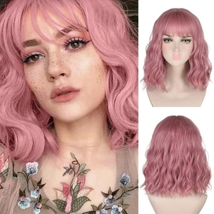 PARRUCCA ROSA SCURO FRANGIA FRANGIA FVCENT MORBIDA ONDULATA RICCIA BAMBINO SPALLA LUNGHEZZA MEDIA - Foto 1 di 14