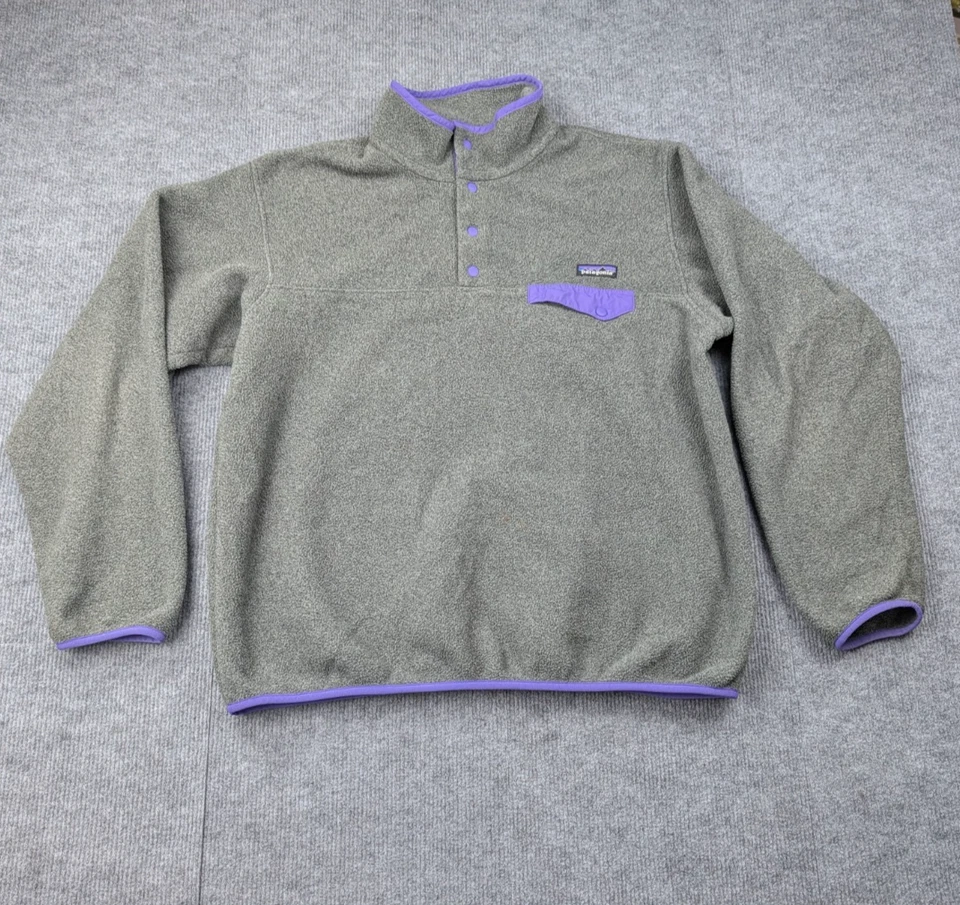 Patagonia Synchilla Fleece Pullover Women XL Gray Purple Snap T Warm Outdoor - Image 1 of 4