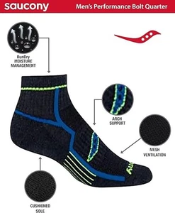 Saucony 12 Pairs Performance Comfort Fit Quarter Socks Running Black & Grey 9-11 - Picture 1 of 4