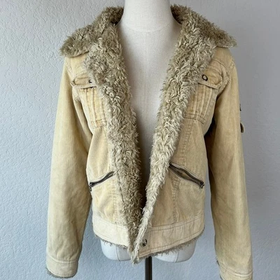 Chaqueta forrada de piel sintética de pana vintage años 90 talla pequeña crema grunge sherpa Foto 1 de 4
