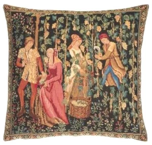 LES VENDANGES, THE GRAPE HARVESTING ZIPPED TAPESTRY CUSHION COVER, 14" x 14" - Picture 1 of 5