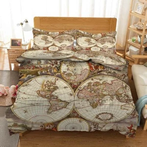 War Patterns And Maps Of World 3D Quilt Duvet Doona Cover Set Pillow case Print - Bild 1 von 3