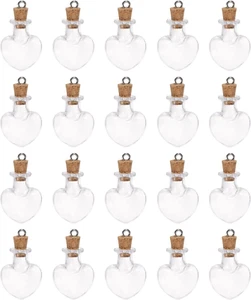 20pcs Mini Glass Bottles with Cork Stoppers Peach Heart Shaped Tiny Glass Jars S - Picture 1 of 12